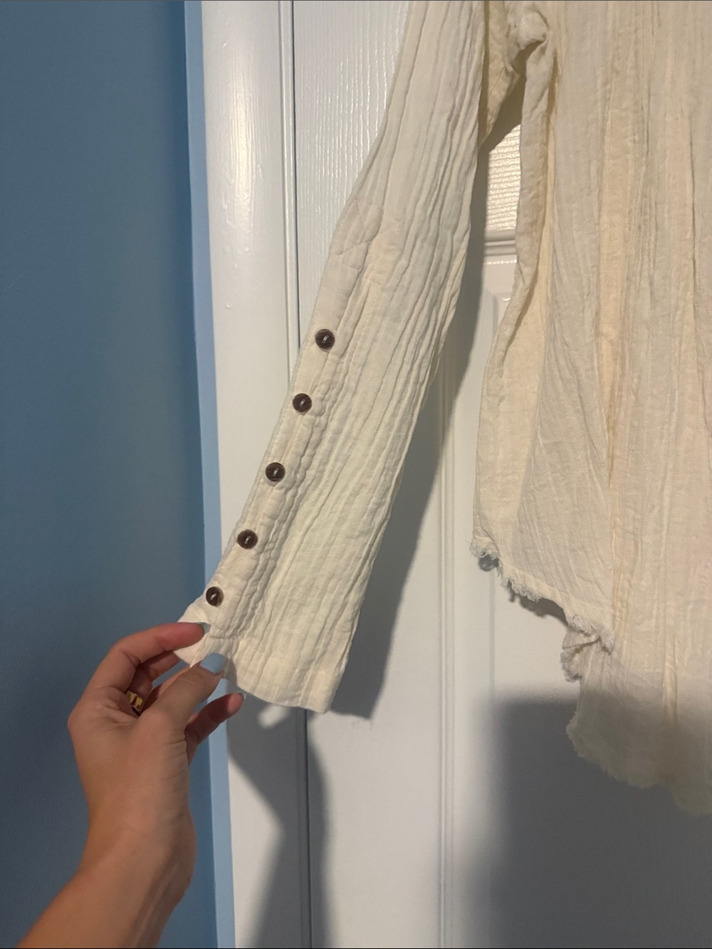 We The Free Light Cream Button-Front Long Sleeve Tunic Top - Picture 4 of 6